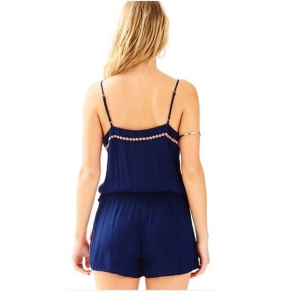Lilly Pulitzer Beeler Romper True Navy Embroidered Tasseled Drawstring XXS #5274 - Picture 9 of 14